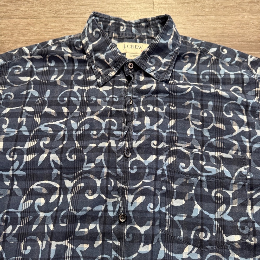 J.Crew Shirt Mens M Blue 100% Cotton Scroll Paisley Plaid Summer Vacation Preppy